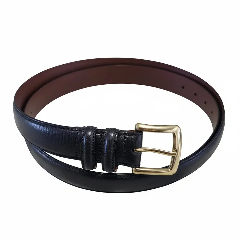 Roundtree and Yorke Leather Belt Mens Full Grain Cowhide Black Gold Tone Buckle